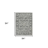 8' Gray Round Floral Power Loom Area Rug With Fringe